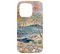 Stained Glass Coastal Seashell Palm Tree Art Case for iPhone 15 Pro