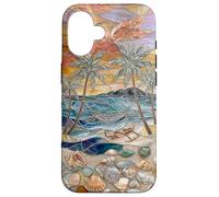 Stained Glass Coastal Seashell Palm Tree Art Case for iPhone 16