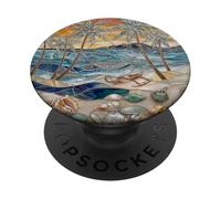 Stained Glass Coastal Seashell Palm Tree Art PopSockets Adhesive PopGrip