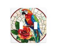 Stained Glass Colored Parrot Rose Double Gang Toggle Light Cover Wall Plate Switch Decor Standard Size - 11.4x11.4cm