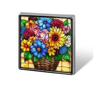 Stained Glass Colorful Wildflowers Daisy Rose Sunflower Unisex Brooches & Pins Square Lightweight Lapel Badge Jewelry for Clothing Shawl Hat