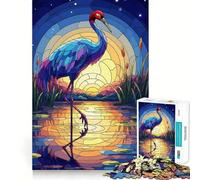 Stained Glass Crane at Sunset Jigsaw Puzzles for Adults 1000 Piece Memory Boost Cozy Time Pattern Assembly Santa Wish List (38x26cm)