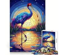 Stained Glass Crane at Sunset Jigsaw Puzzles for Adults 1000 Piece Memory Boost Cozy Time Pattern Assembly Santa Wish List (38x26cm)