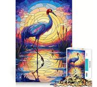 Stained Glass Crane at Sunset Teenagers 1000 Piece Jigsaw Puzzle Memory Gain Light Relax Design Assembly Wall Art Decor (38x52cm)