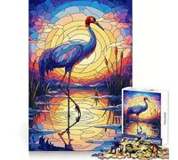 Stained Glass Crane at Sunset Teenagers 1000 Piece Jigsaw Puzzle Memory Gain Light Relax Design Assembly Wall Art Decor (38x52cm)