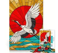 Stained Glass Crane Flying Over Water 1000 Piece Jigsaw Puzzle for Teenagers Smart Game Relaxed Mind Pattern Assembly Santa Wish List (38x52cm)