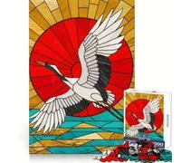 Stained Glass Crane Flying Over Water Teenagers 1000 Piece Jigsaw Puzzle Memory Gain Light Relax Design Assembly Wall Art Decor (50x75cm)