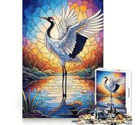 Stained Glass Crane in Water Jigsaw Puzzle 1000 Piece for Adults Strong Logic Toy Anxiety Relief Clear Edge Festival Gift (50x75cm)
