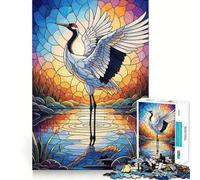 Stained Glass Crane in Water Jigsaw Puzzles for Teenagers 1000 Pieces Raise Memory Slow Enjoy Clean Edge (38x26cm)