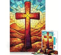 Stained Glass Cross 1000 Piece Jigsaws for Teenagers Puzzle Wise Think Toy Simple Fun Tight Cut Santa Wish Pick (38x26cm)