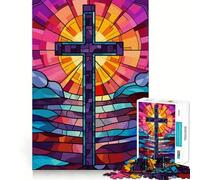 Stained Glass Cross 1000 Piece Jigsaws for Teenagers Puzzle Wise Think Toy Simple Fun Tight Cut Santa Wish Pick (38x26cm)