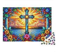 Stained Glass Cross 1000 Pieces Jigsaw Puzzle for Adults, Non-Reflective Paper, Stained Cross, Educational Brain Teaser, Family Activity, Boosts Fine Motor Skills for All 38x26cm/1000pcs