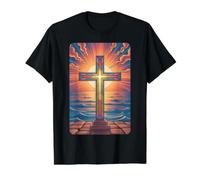 Stained Glass Cross at Sunrise Value Graphic T-Shirt, Men, Black, XL