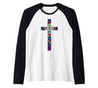 Stained Glass Cross Christian Christmas Christianity Raglan Baseball Tee