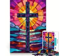 Stained Glass Cross Jigsaw Puzzles 1000 Piece for Teenagers Improve Memory Relaxing Fun Sharp Edge Unique Gift (50x75cm)