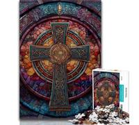 Stained Glass Cross Puzzles for Teenagers 1000 Pieces,Help The Brain Exercise Addictive Toys to Cultivate Patience Unique Challenge Game (38x26cm)