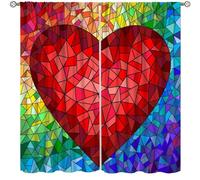Stained Glass Curtains,Mid-Century Abstract Heart Shapes Romance Love Theme Stained Glass Mosaic Style Art Printed Curtains for Bedroom Living Room Kitchen Cafe Set 2 Panels,55x63 Inches