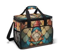 Stained Glass Cute Christmas Gnome Camping Cooler Bag Insulated Beach Coolers Portable Leak Proof Bags with Shoulder Strap