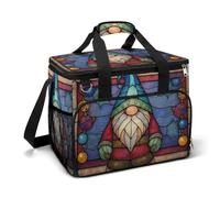 Stained Glass Cute Christmas Gnome Vintage Camping Cooler Bag Insulated Beach Coolers Portable Leak Proof Bags with Shoulder Strap