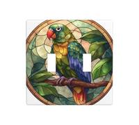 Stained Glass Cute Parrot Double Gang Toggle Light Cover Wall Plate Switch Decor Standard Size - 11.4x11.4cm