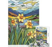 Stained Glass Daffodils Teenager Jigsaw Puzzles 1000 Pieces Enhance Mindful Thinking And Focus Relaxing Stress Relief Game (38x26cm)