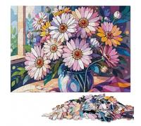 Stained Glass Daisy Pattern Wooden Jigsaw 300 Pieces for Adults | Adult Puzzle: present for puzzle enthusiasts, hands-on indoor leisure.