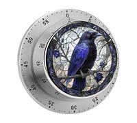 Stained Glass Dark Blue Raven Gothic Kitchen Timers for Cooking Chef Cooking Timer Clock with Loud Alarm No Batteries Required Mechanical Desk Timer Magnetic Backing