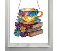 Stained Glass Decor - 20cm Puzzle Acrylic Decorative Book, Rainbow Maker, Sunlight Catcher Window Art | Artistic Vibrant Prism Ornament For Outdoor Backyard Garden Patio Home and Reader