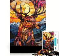 Stained Glass Deer 1000 Piece Jigsaws for Teenagers Puzzle Brain Workout Toy Calm Escape Art Assembly Thoughtful Gift (38x26cm)