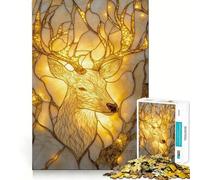 Stained Glass Deer 1000 Teenager Pieces Jigsaw Puzzle Mind Exercise Toy Bonding Time Precision Cut Art Collection Piece (50x75cm)