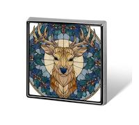 Stained Glass Deer Head Holly Mistletoe Unisex Brooches & Pins Square Lightweight Lapel Badge Jewelry for Clothing Shawl Hat