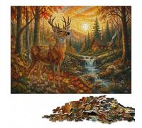 Stained Glass Deer in Forest Colourful Wooden Puzzle for Adults, 500 Pieces | Year-end puzzle gift for adults: indoor weekend activity during indoor leisure.