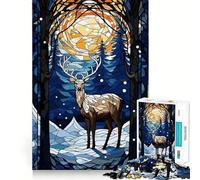 Stained Glass Deer in Winter Jigsaw Puzzles 1000 Pieces for Adults Think Smart Toy Indoor Play Accurate Cut Lovely Gift (38x52cm)