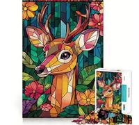 Stained Glass Deer Jigsaw Puzzle for Adults 1000 Pieces Think Smart Toy Home Enjoy Accurate Cut Wall Art Decor (50x75cm)