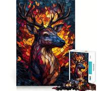 Stained Glass Deer Jigsaw Puzzles for Teenagers 1000 Pieces Raise Memory Slow Enjoy Clean Edge (50x75cm)