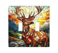 Stained Glass Deer Light Switch Cover Plate, Autumn Colors Nature Scene for Home Decor, Thermoplastic Wall Plates, Standard Size Double Toggle