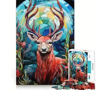 Stained Glass Deer Portrait Jigsaw Puzzles 1000 Pieces for Teenagers Strong Logic Toy Home Activity Clear Edge Cherished Gift (50x75cm)