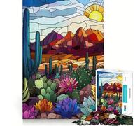 Stained Glass Desert Jigsaw Puzzles 1000 Pieces for Adults Memory Boost Warm Time Image Assembly Fine Art Piece (50x75cm)
