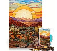Stained Glass Desert Jigsaw Puzzles for Adults 1000 Pieces Brain Challenge Toy Quiet Fun Precise Cut Wall Art Decor (38x52cm)