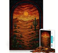 Stained Glass Desert Landscape 1000 Pieces Puzzles for Teenagers Boost Recall Relaxing Fun Accurate Edge Thoughtful Gift (50x75cm)
