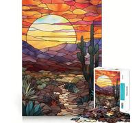 Stained Glass Desert Sunset 1000 Piece Jigsaws for Adults Puzzle Intellect Toy Relaxing Fun Quality Cut Fine Art Piece (38x52cm)