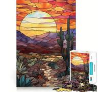 Stained Glass Desert Sunset 1000 Teenager Pieces Jigsaw Puzzle Mind Exercise Toy Bonding Time Precision Cut Art Collection Piece (50x75cm)