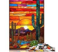 Stained Glass Desert Sunset Jigsaw Puzzle Adult 1000 Pieces Classic Puzzle Wooden Jigsaw Puzzle Wall Art Unique Toys 1000pcs (75x50cm)