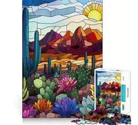 Stained Glass Desert Teenagers 1000 Piece Jigsaw Puzzle Memory Gain Light Relax Design Assembly Wall Art Decor (38x26cm)