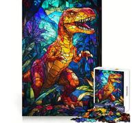 Stained Glass Dinosaur 1000 Piece Jigsaws for Teenagers Puzzle Wise Think Toy Simple Fun Tight Cut Santa Wish Pick (38x52cm)