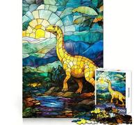 Stained Glass Dinosaur 1000 Pieces Jigsaw Puzzles for Teenagers Cognitive Toy Gentle Leisure Pattern Assembly Fine Art Piece (50x75cm)