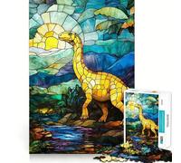 Stained Glass Dinosaur 1000 Pieces Puzzles for Teenagers Boost Recall Relaxing Fun Accurate Edge Thoughtful Gift (38x26cm)