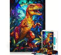 Stained Glass Dinosaur Jigsaw Puzzles for Teenagers 1000 Pieces Logic Game Home Pastime Precise Cut Festival Gift (50x75cm)