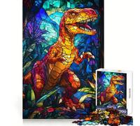 Stained Glass Dinosaur Jigsaw Puzzles for Teenagers 1000 Pieces Logic Game Home Pastime Precise Cut Festival Gift (50x75cm)