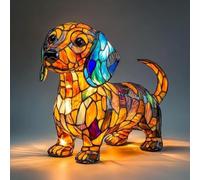 Stained Glass Dog Lamp, Dog Series Stained Glass Lamp, Dogs Themed LED Art Night Light, Handmade Resin Cute Dogs Bedside Table Desk Lamp, Home Bedroom Decor Gifts for Pet Lovers (A)